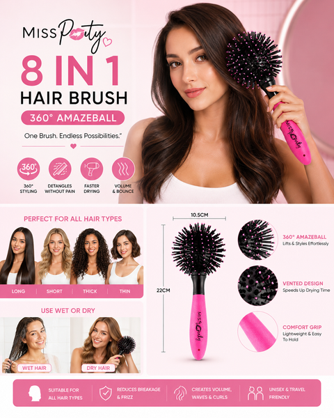 Miss Pouty 360° AmazeBall 8-in-1 Hairbrush – The Ultimate Multi-Function Styling Tool