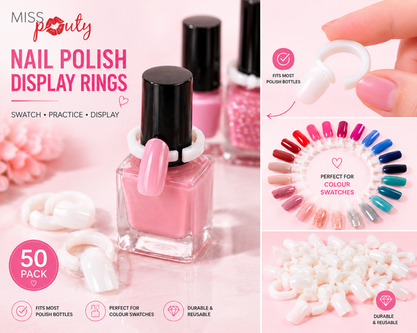 Miss Pouty Fake Nail Rings – Nail Polish Colour Display, Nail Art Practice Tips &amp; Swatch Rings (50 Pack)